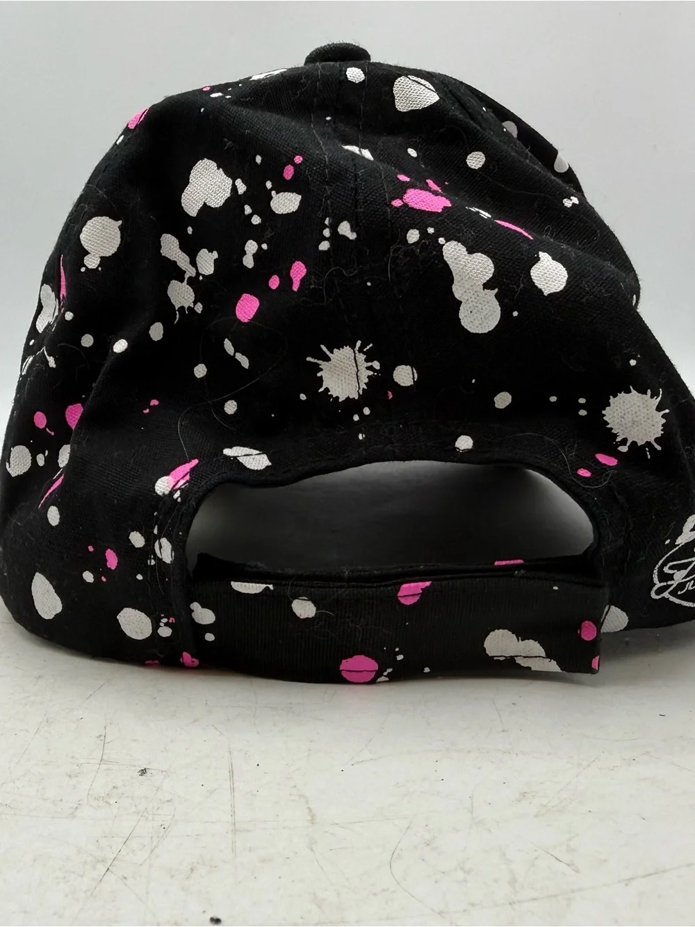 Justice Black Cap with Pink & White Splatter Heart Logo